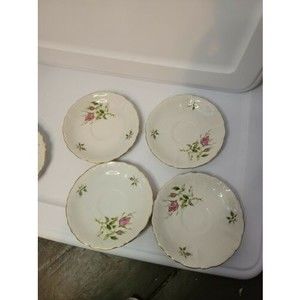 VINTAGE Set of 4 Fine Bohemian China Czechoslovakia Roses Gold Rim Sauciers 6in